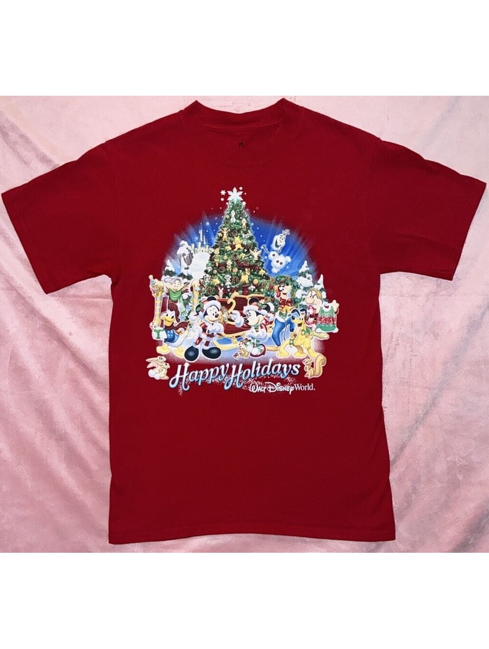 Disney Shirt Mens Small Red Cast Christmas Tree Happy Holiday Disney Parks